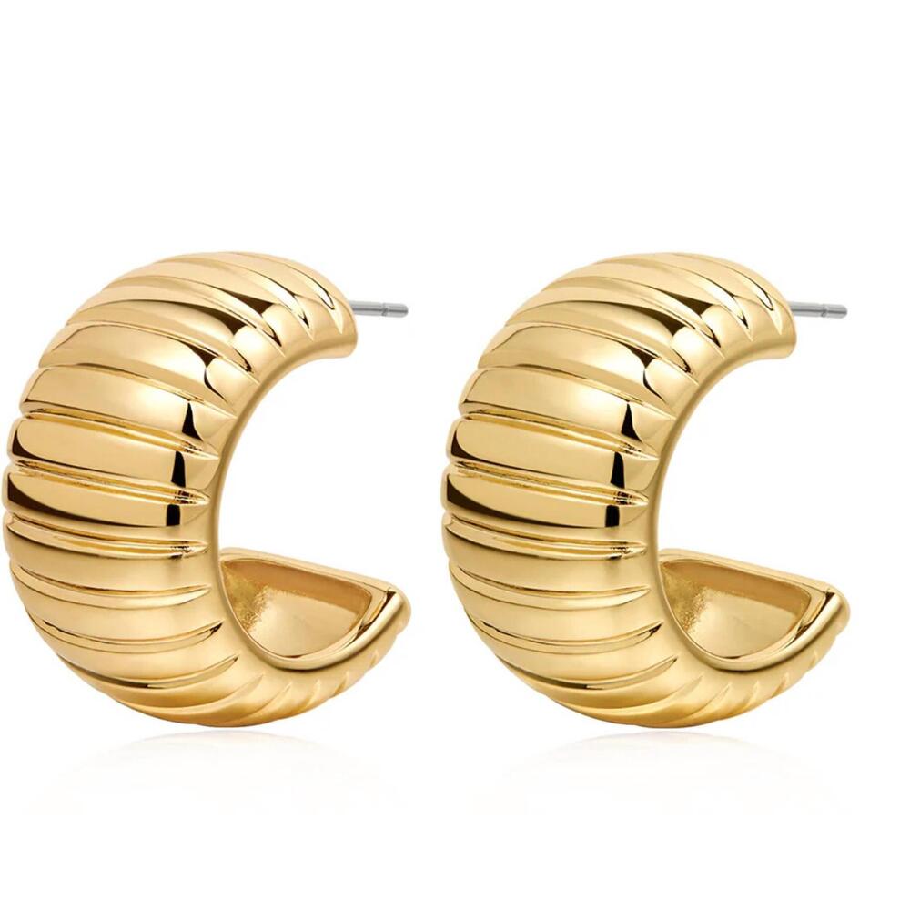 NEW LUV AJ women's remy ridged hoops earring in gold